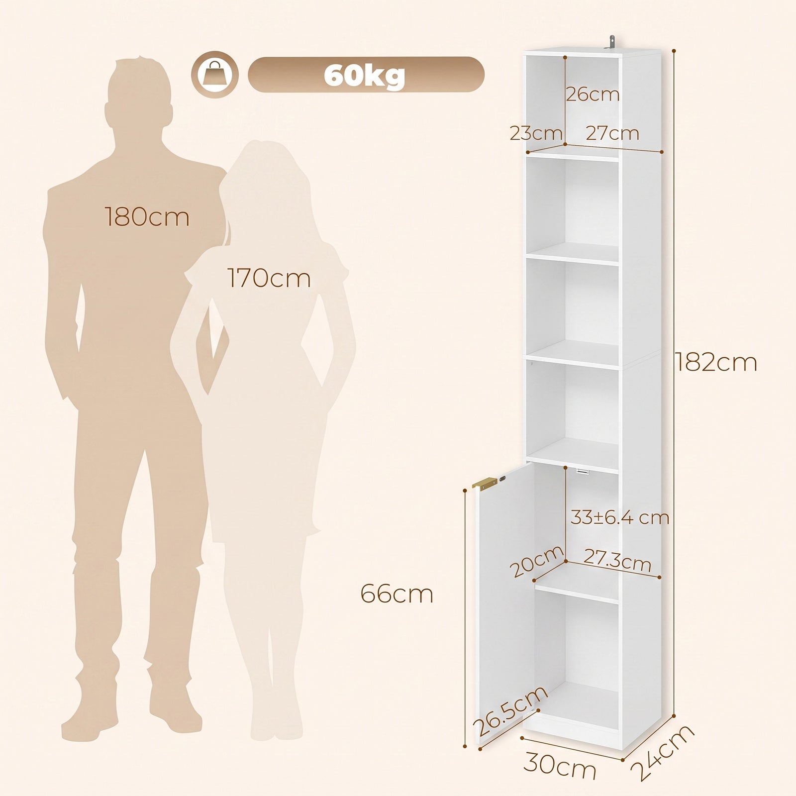 Bookcase Adjustable Shelf Bookshelf Anti-Tip Hardware 6-Tier Storage C