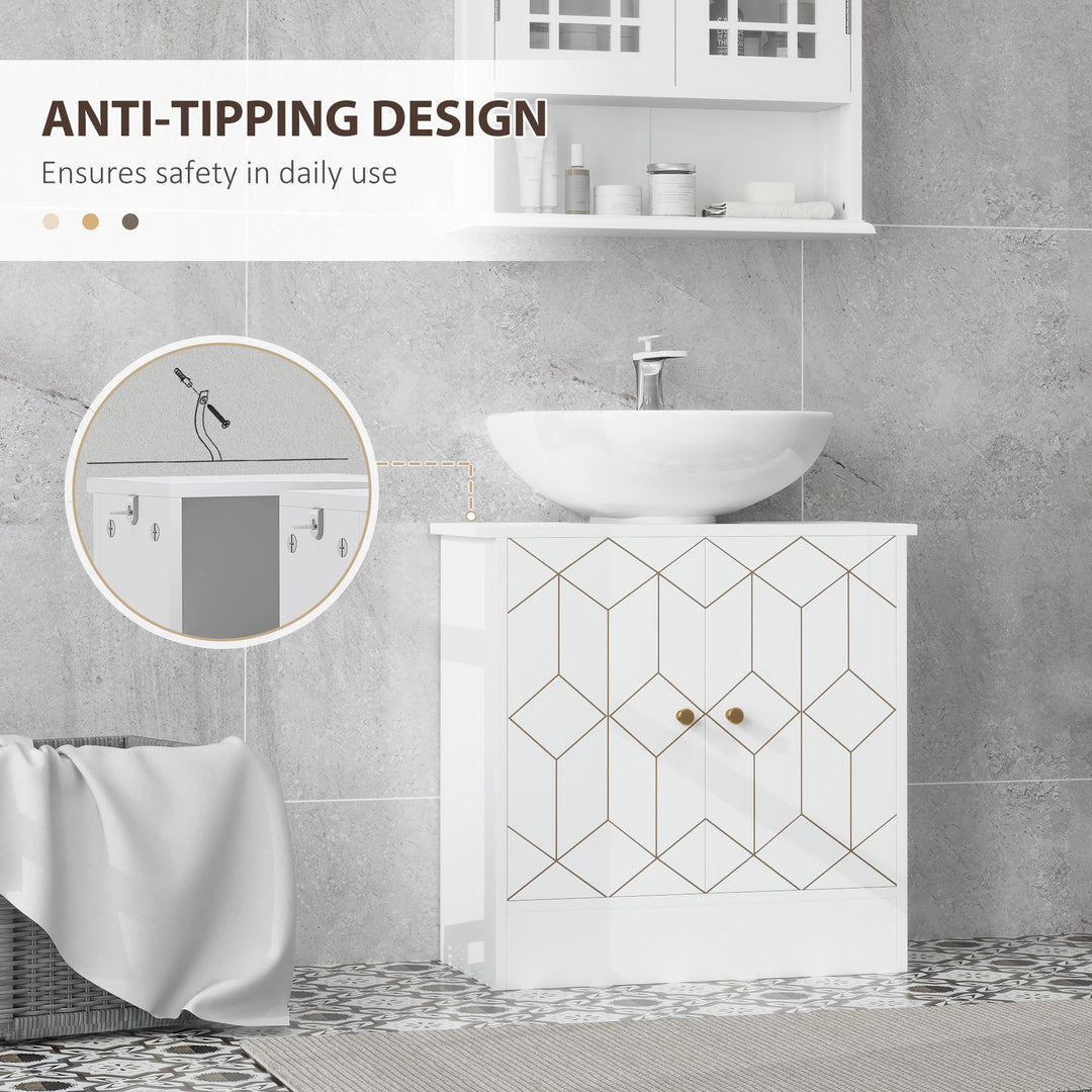 Under Sink Bathroom Cabinet, Under Sink Cabinet with Adjustable Shelf and Open Compartment for Basin with or without Pedestal, 60 x 30 x 60cm, White