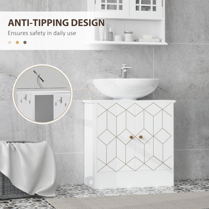 Under Sink Bathroom Cabinet, Under Sink Cabinet with Adjustable Shelf and Open Compartment for Basin with or without Pedestal, 60 x 30 x 60cm, White