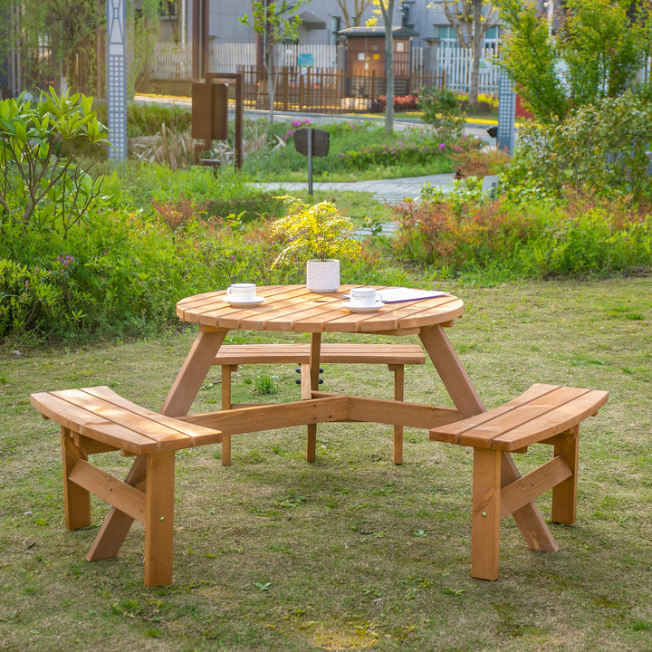 Outsunny Fir Wood Garden Pub Table & Bench Set, 6