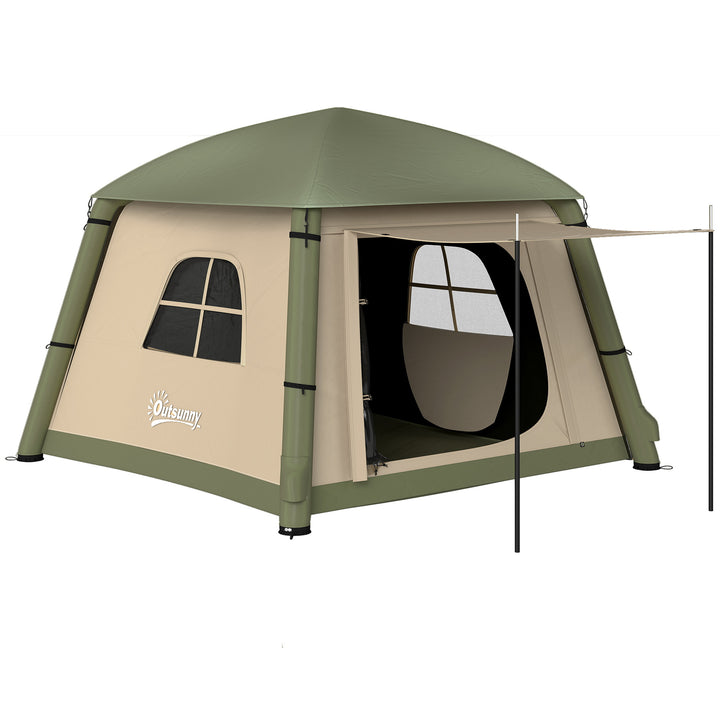 Inflatable Camping Tent w/ Hand Pump, Easy Setup 1/2 Person Blow Up Tent Waterproof 190T Taffeta w/ Mesh Windows, Doors and Carry Bag, Brown