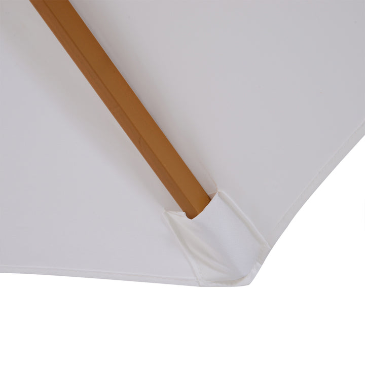 Outsunny 3(m) Garden Parasol, Pulley Operated Patio Umbrella, Wooden Table Market Umbrella with Rope Pulley Mechanism and 8 Ribs, Cream White