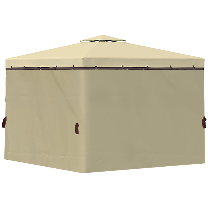 3 x 3(m) Patio Gazebo Canopy Garden Pavilion Tent Shelter with 2 Tier Water Repellent Roof, Mosquito Netting and Curtains, Aluminium Frame, Beige