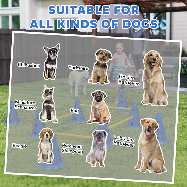 Dog Agility Equipment Set of Eight Cones, Eight Poles w/ Carry Bag, Four-Piece Adjustable Height Jumping Obstacles Blue