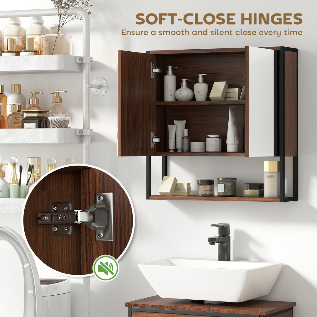 Bathroom Mirror Cabinet with Soft-Close Doors and Adjustable Shelf - Natural Wood Finish