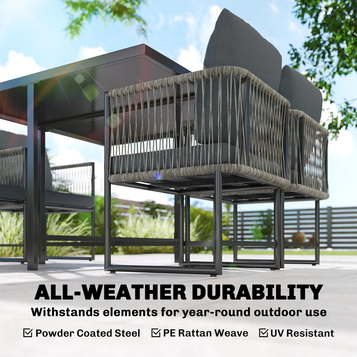 4-Seater Garden Dining Set, Rattan Outdoor Furniture with Space-Saving