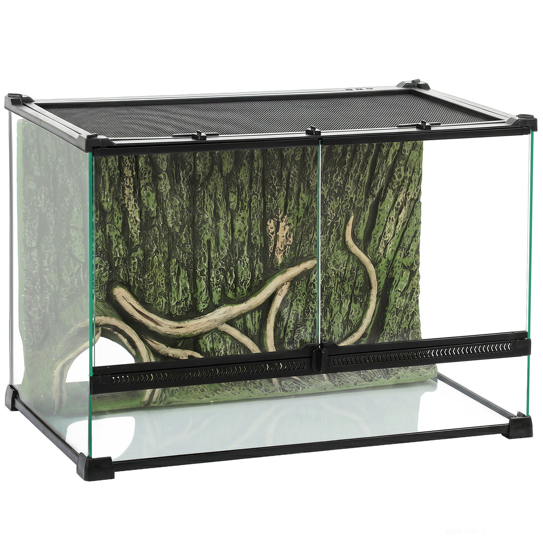 Reptile Glass Terrarium with Stone Background, Front Ventilation, Esca