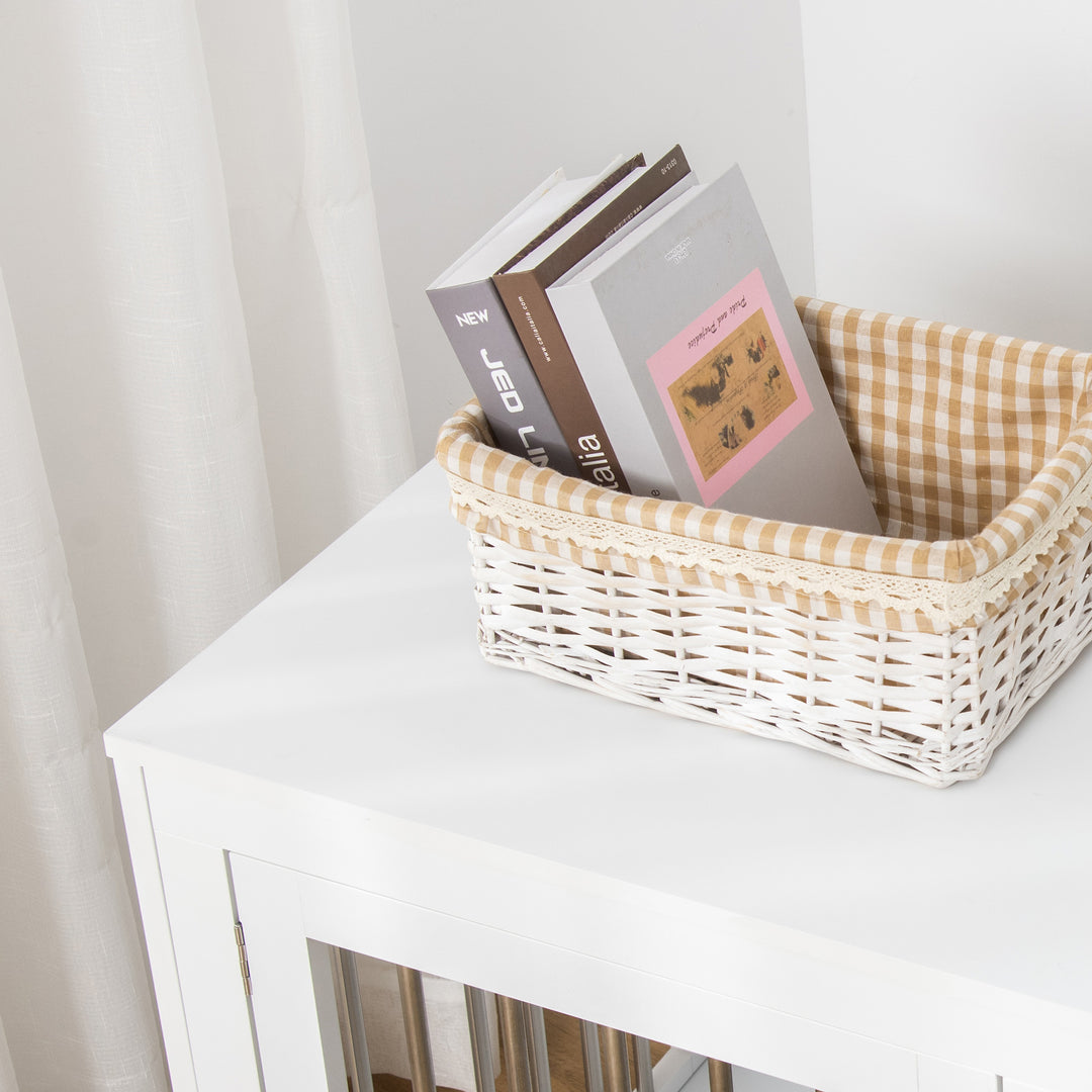 MCL 2-in-1 Dog Cage and Side Table, with Two Lockable Doors, for Medium Dogs - White