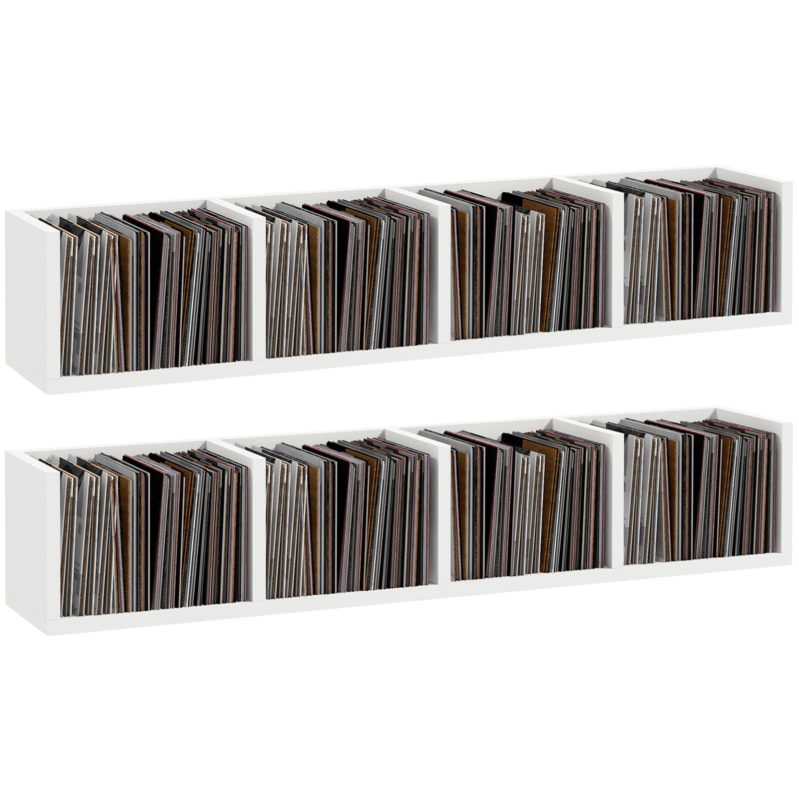 Wall Mount 84 CD / 56 DVD/Blu-ray/ Media Storage Rack 4 Cubes, Wooden Shelf Organiser Unit Bookcase Display, Set of 2, White