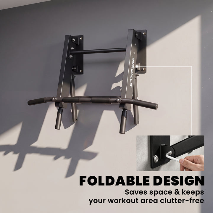 Pull Up Bar Wall Mounted Chin Up Bar with Folding Design, 3 Hooks for 