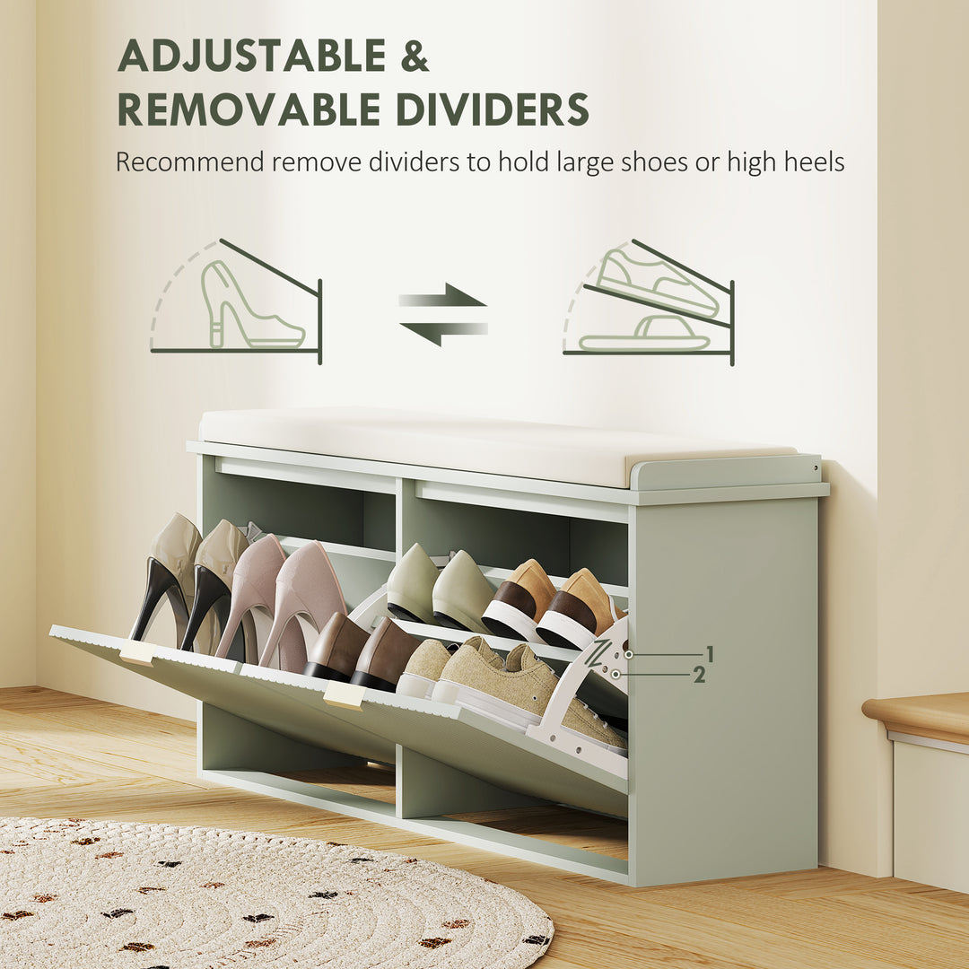 Elegant Ten Shoe Bench, with Top Seat - Green
