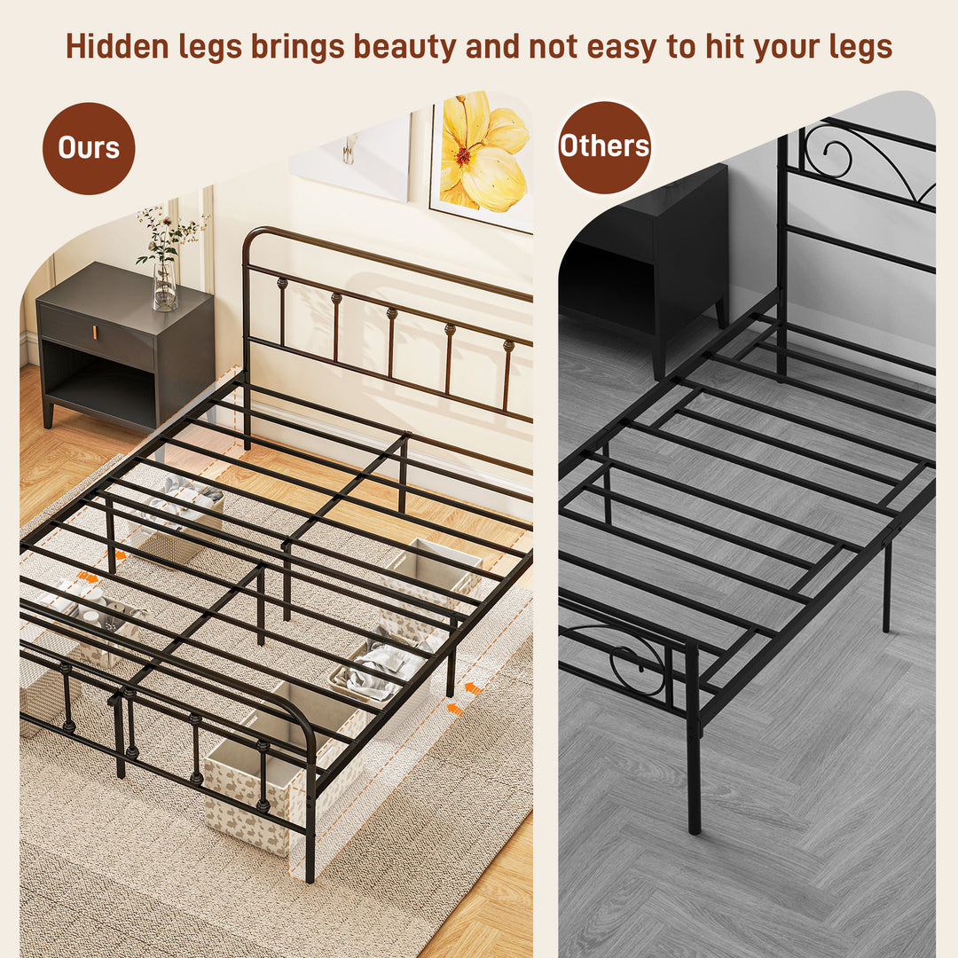 HOMCOM 4ft Double Platform Bed Frame with Underbed Storage Tall Headboard Steel Slat No Box Spring Needed Easy Assembly Black