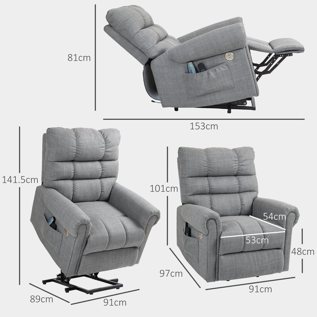 Rise and Recline Electric Massage Armchair - Grey