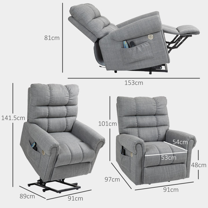 Rise and Recline Electric Massage Armchair - Grey