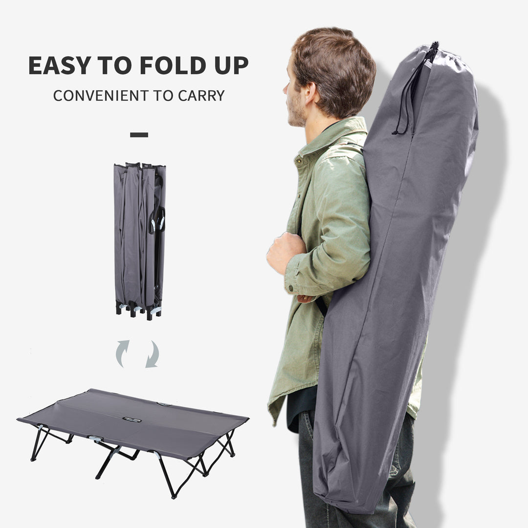 Double Camping Cot Bed, with Bag - Grey