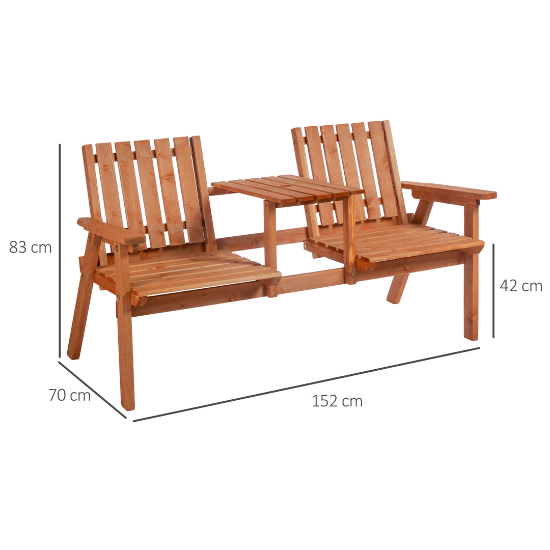 2-Seater Fir Wood Bench w/ Centre Table