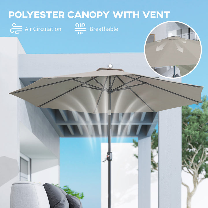 MCL 3(m) Tilting Parasol Garden Umbrellas, Outdoor Sun Shade with 8 Ribs, Tilt and Crank Handle for Balcony, Bench, Garden, Light Grey