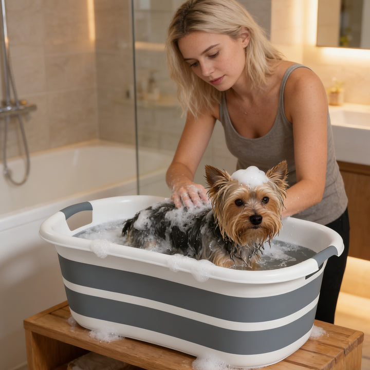 Dog Bath Tub, Portable Foldable Dog Bathtub with Drainage Hole, for Sm