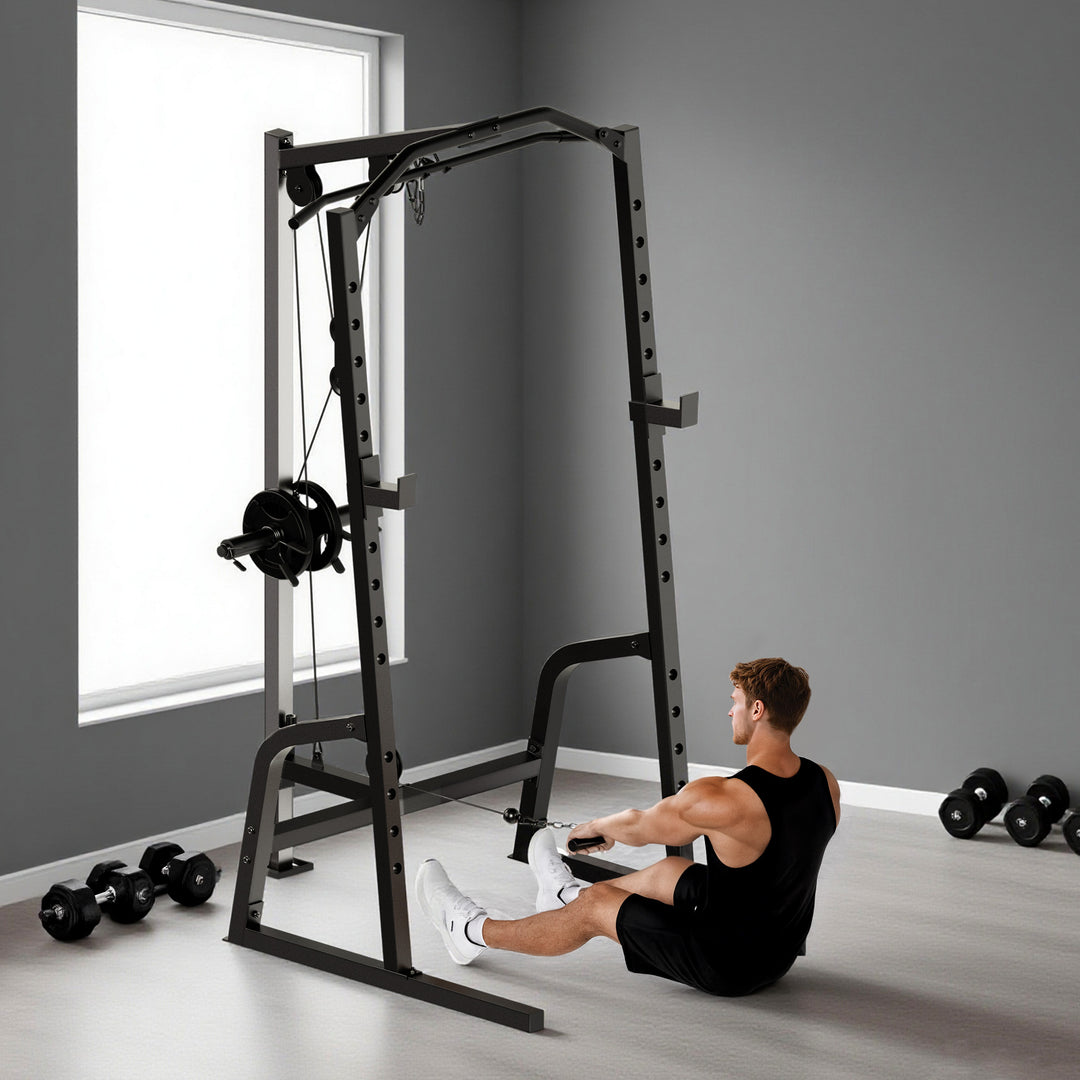 Power Cage Power Rack with 15-Level Squat Rack, Cable Pulley System, Pull up Stand and Push up Stand