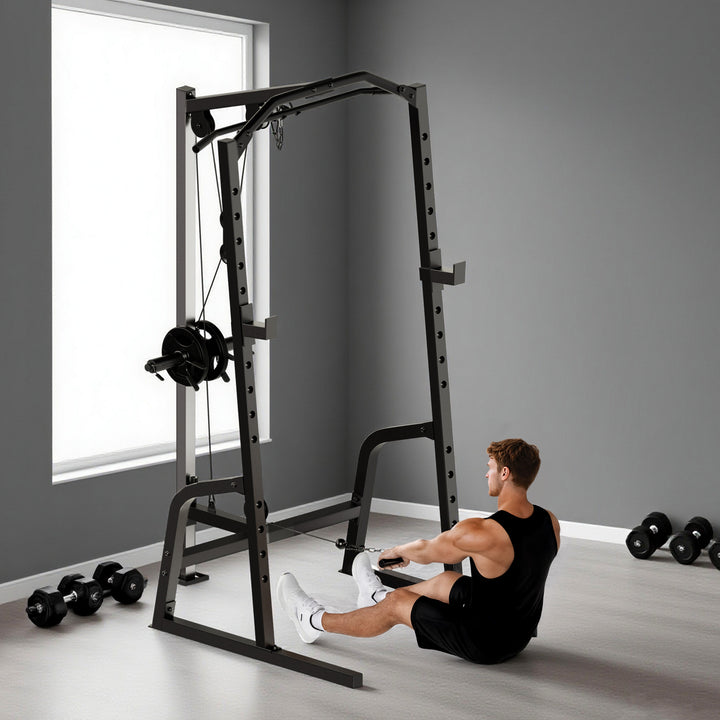 Power Cage Power Rack with 15-Level Squat Rack, Cable Pulley System, Pull up Stand and Push up Stand