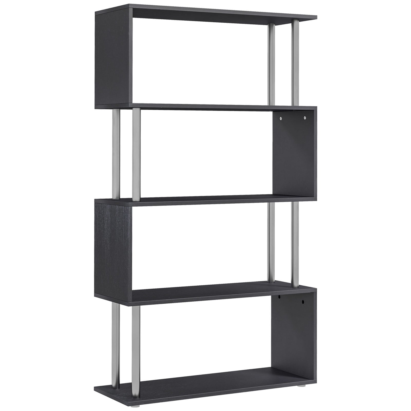 S Shape Bookcase, 5 Tiers Bookshelf, Modern Freestanding Storage Shelf for Home Office, Study, Living Room, 80 x 30 x 145cm Black