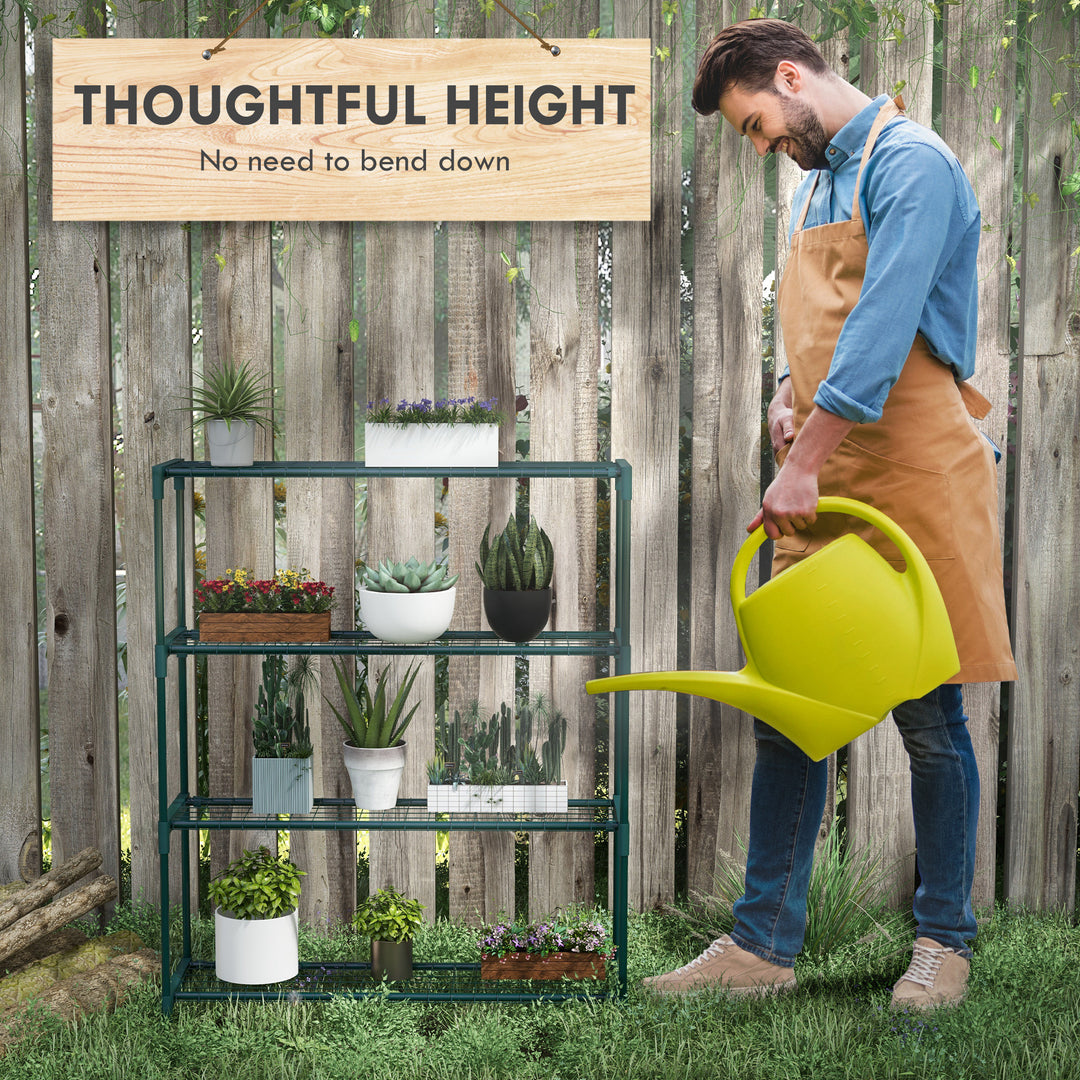 Modern Plant Stand, 4-Tier Planter Holder with Steel Frame, Outdoor Flower Display Rack for Potted Plants Garden Balcony Decor, Dark Green
