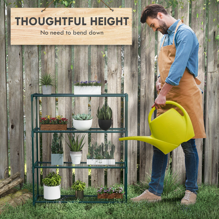 Modern Plant Stand, 4-Tier Planter Holder with Steel Frame, Outdoor Flower Display Rack for Potted Plants Garden Balcony Decor, Dark Green