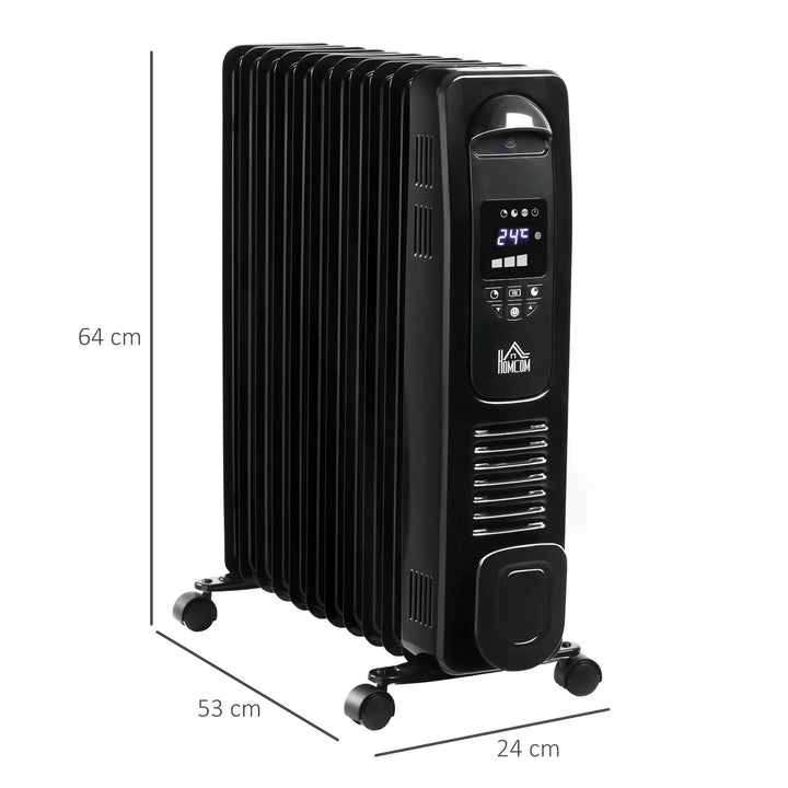 HOMCOM 2720W Digital Display Oil Filled Radiator 11Fin Portable Electric Heater w/ Built-in Timer Three Heat Settings Remote Control | Aosom UK