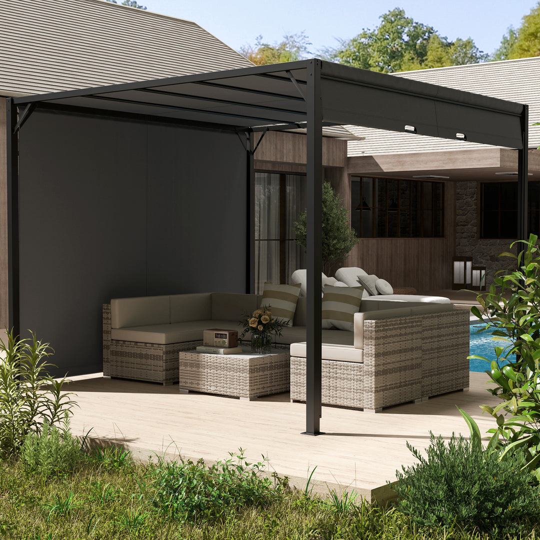 3 X 3 Meters Pergola with Retractable Roof, Garden Gazebo with Adjustable Sun Shade Canopy and Steel Frame, Charcoal Grey