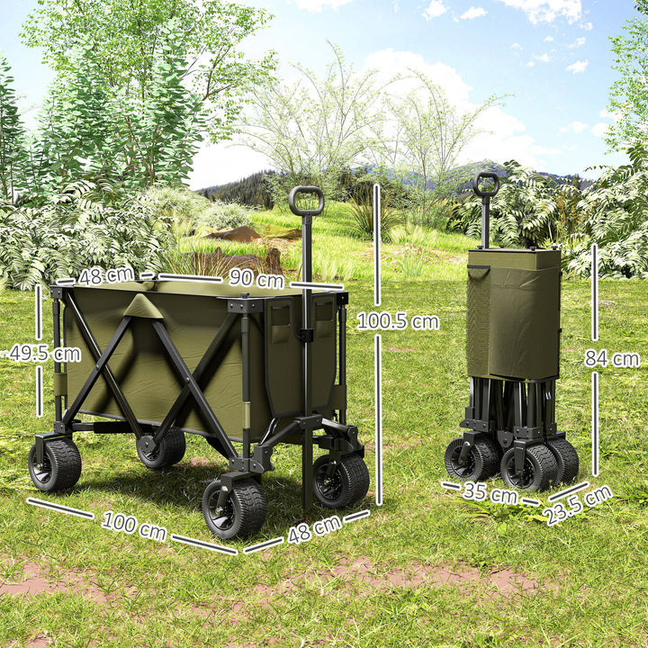Folding Garden Trolley, Cargo Traile on Wheels, Collapsible Camping Trolley, Outdoor Utility Wagon with Steel Frame and Oxford Fabric, Green