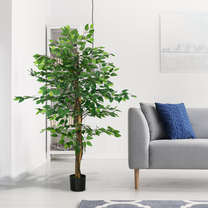 Artificial Ficus Tree, with Weighted Plant Pot - Green