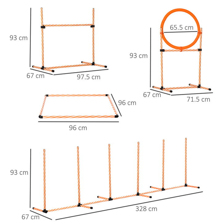 Dog Agility Equipment Pet Training Set with Adjustable Height Jump Ring Hurdle Whistle Weave Poles Square Pause Box Carry Bag