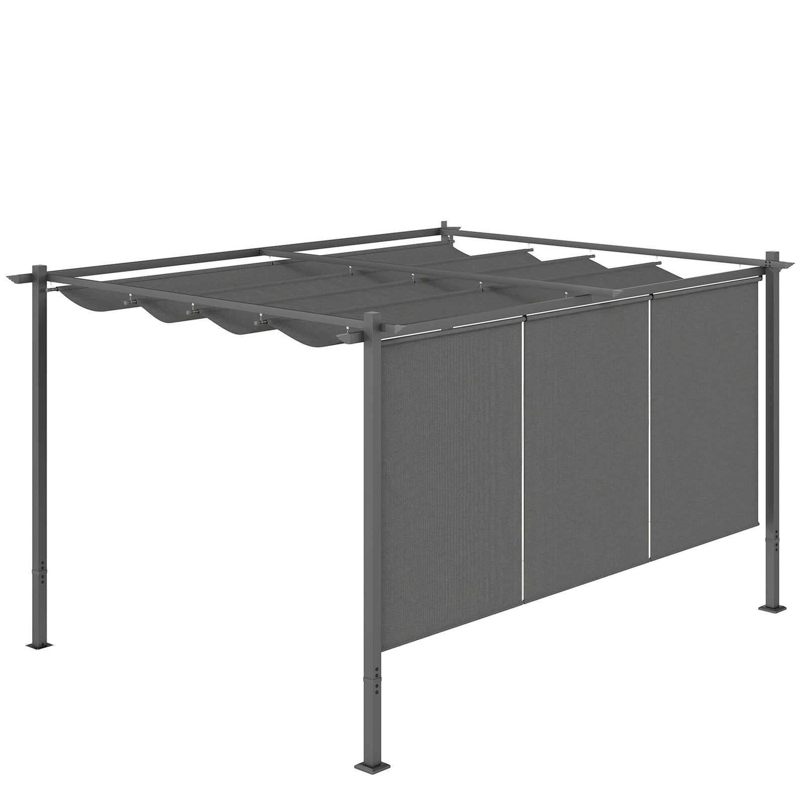 3 x 4m Metal Pergola with Retractable Roof and Roller Shade, Wall-Mounted or Free Standing Garden Gazebo Canopy Pergola Kit, UPF30+ Outdoor Sun Shade Shelter, Grey