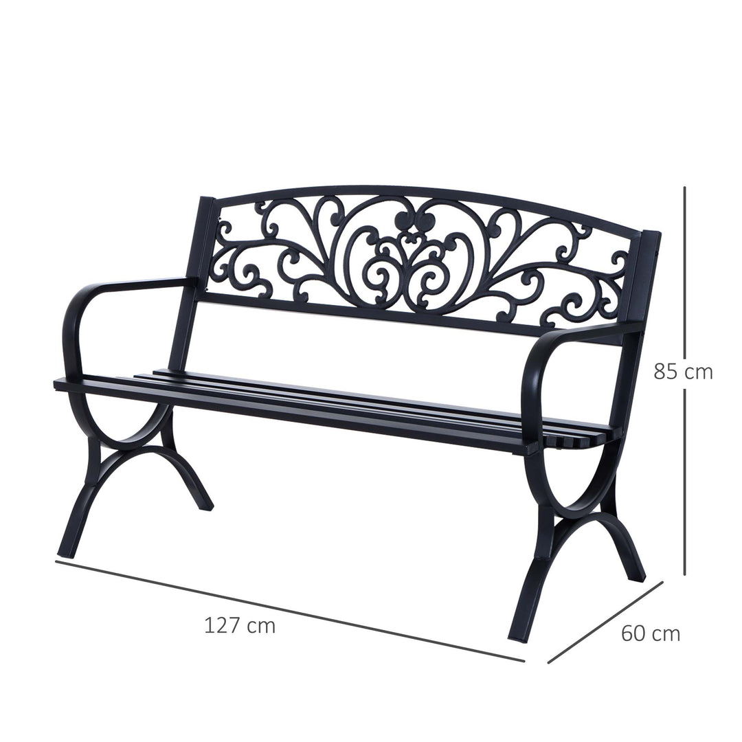 127L x 60W x 85H cm Powder Coated Garden Bench for Patio Backyard, Steel-Black