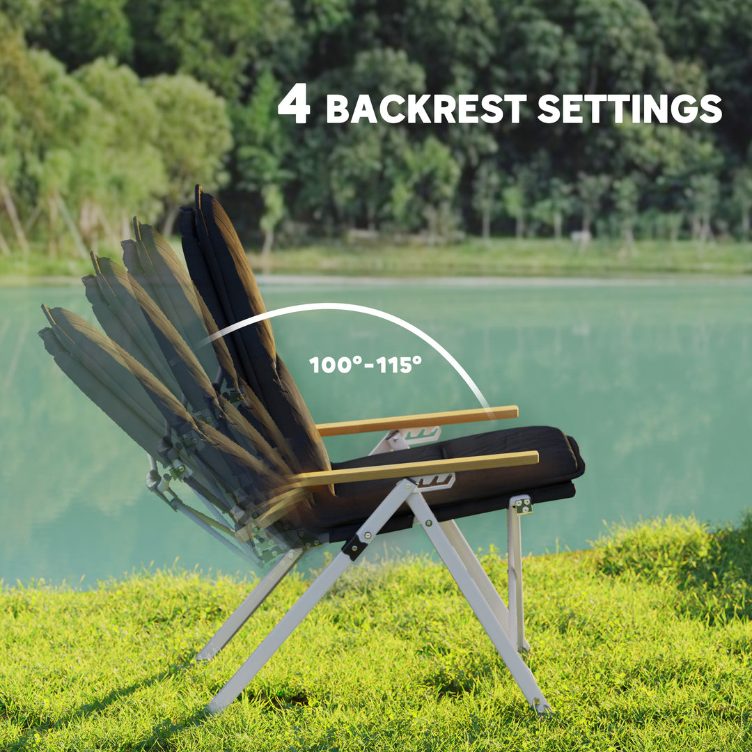 Portable Camping Chair for Adults, High Back Folding Chair with Padded Seat and Carry Bag, Outdoor Recliner for Hiking, Fishing, Beach and Picnic, Black