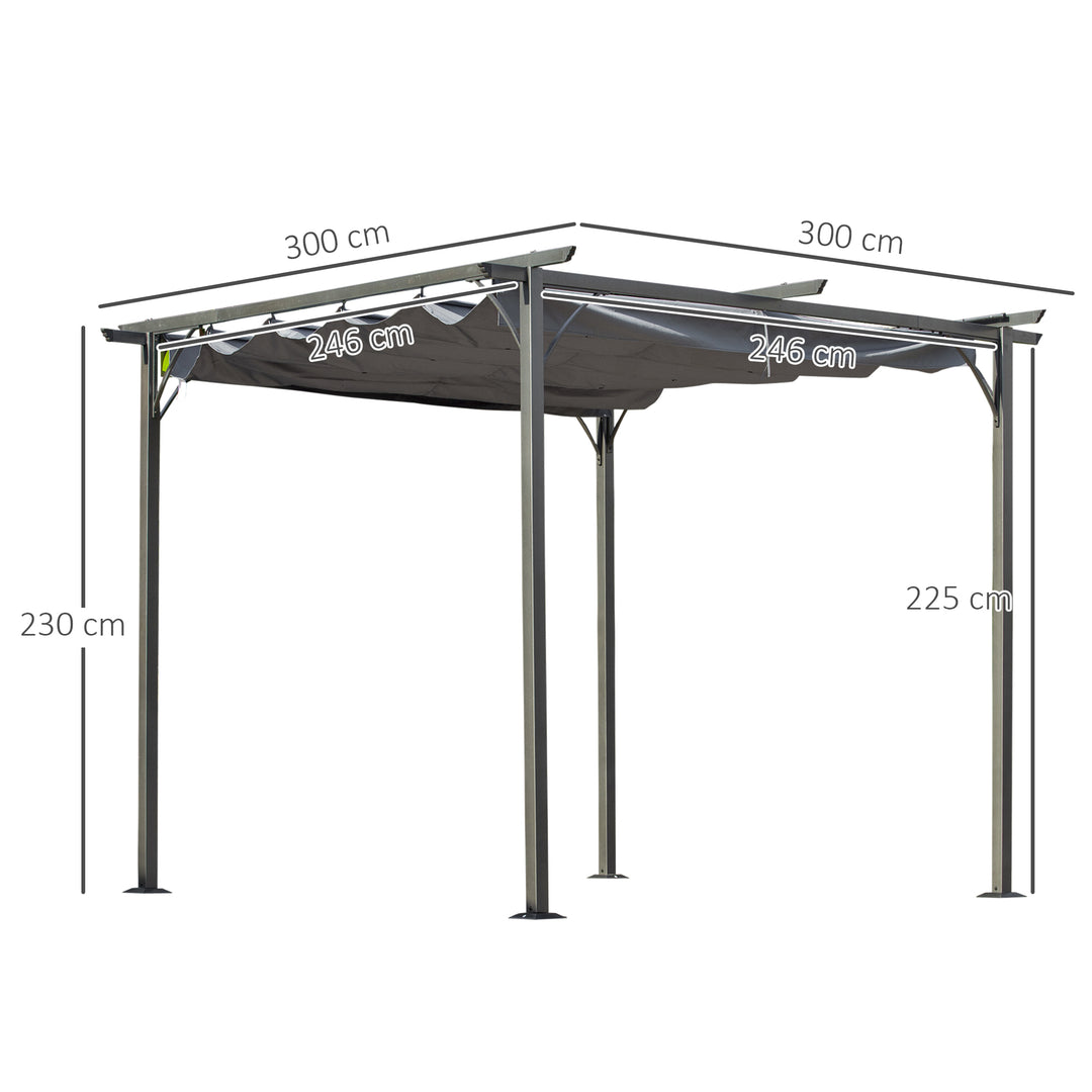 3 x 3(m) Metal Retractable Pergola, Garden Gazebo Metal Pergola Canopy Outdoor Sun Shade Shelter for Party BBQ, Grey