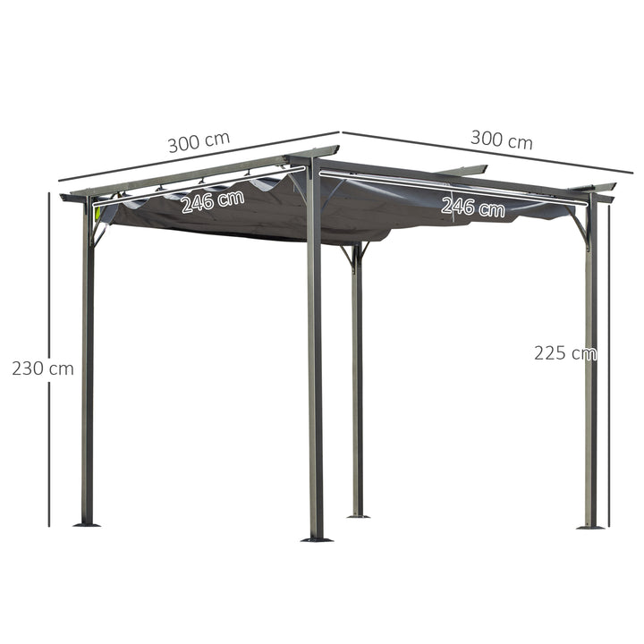 3 x 3(m) Metal Retractable Pergola, Garden Gazebo Metal Pergola Canopy Outdoor Sun Shade Shelter for Party BBQ, Grey