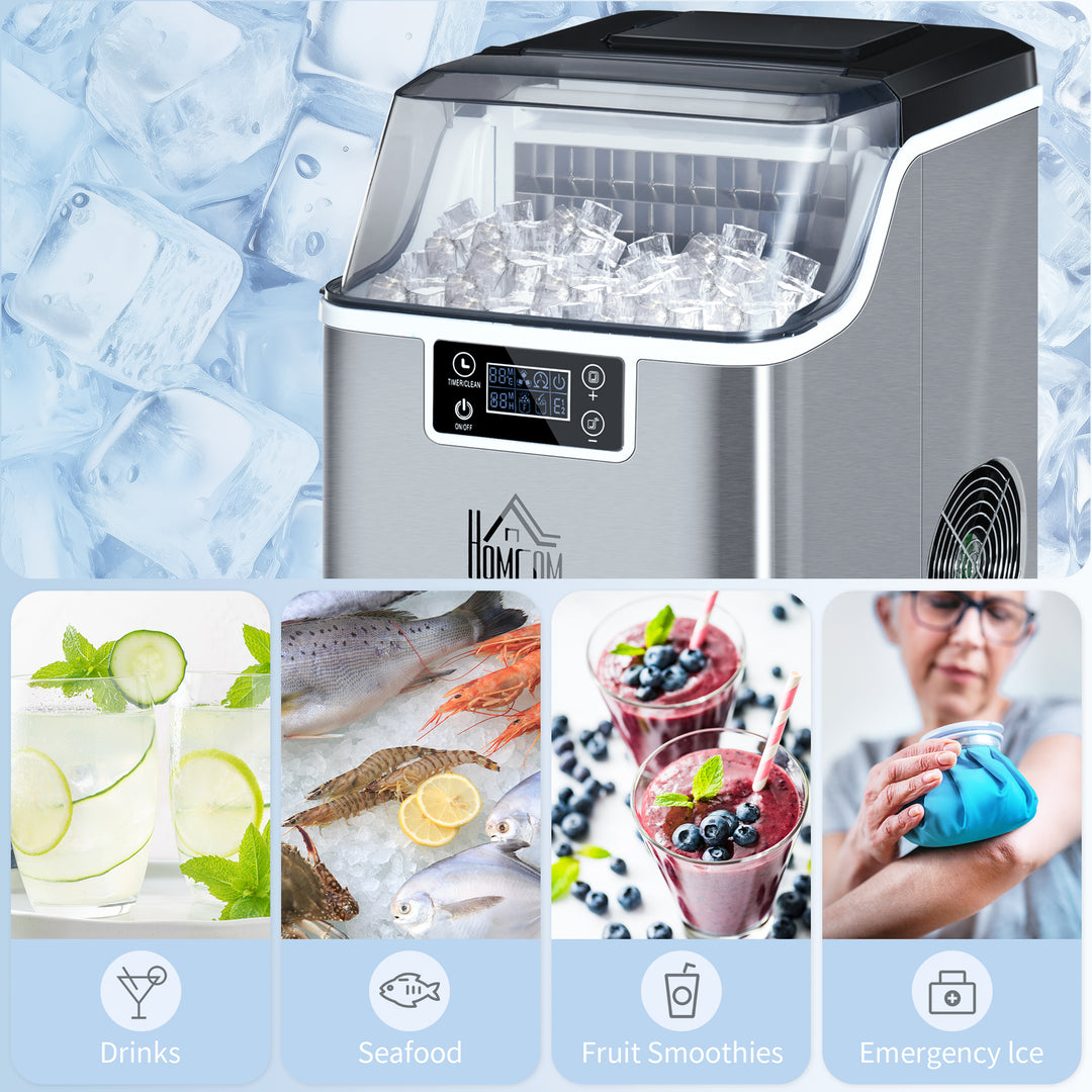 HOMCOM Ice Maker Machine, Counter Top Ice Cube Maker for Home, 20kg in 24 Hrs, 3.2L with Adjustable Cube Size, Self Cleaning Function, Ice Scoop
