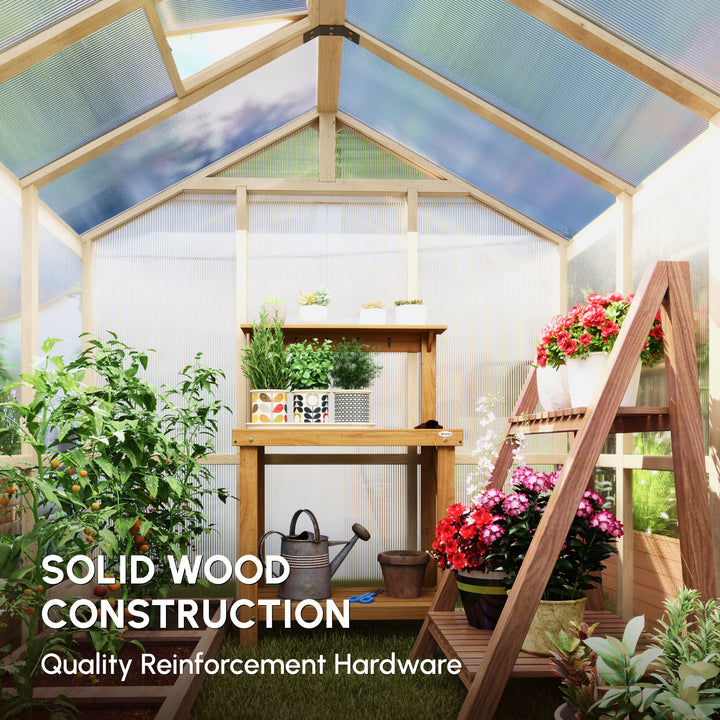 6.6 x 6ft Polycarbonate Greenhouse, Walk-in Wooden Greenhouse with Loc