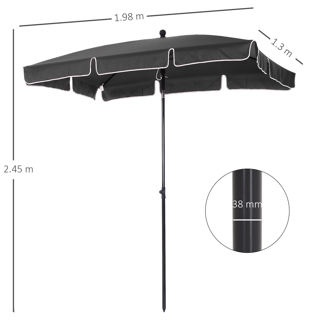 Outsunny Aluminium Sun Umbrella Parasol Patio Garden Rectangular Tilt 2M x 1.25M | Aosom UK