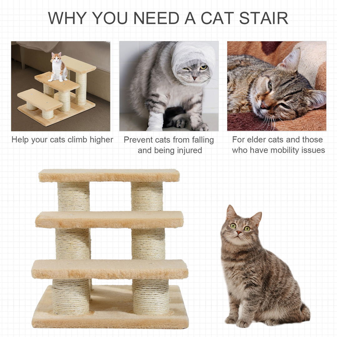 PawHut Pet Steps, 3-Step Climber Ladder for Cats & Dogs, Plush Surface, Portable for Older Animals Assistance, Cream | Aosom UK