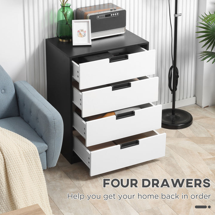 HOMCOM Storage Drawer Chest, 4-Drawer Organiser Cabinet for Bedroom or Living Room, 60cm x 40cm x 80cm, White and Black | Aosom UK