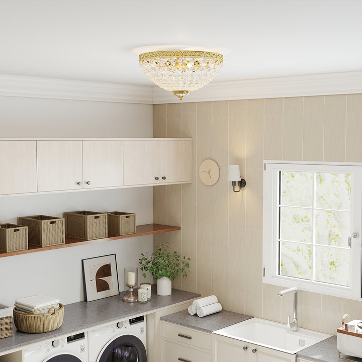 MCL Crystal Chandelier Ceiling Light with 168 Octagonal Beads, Vintage 2-Light Flush Mount Ceiling Light for Living Room, Bedroom, Hallway, Dining Room, Gold Tone