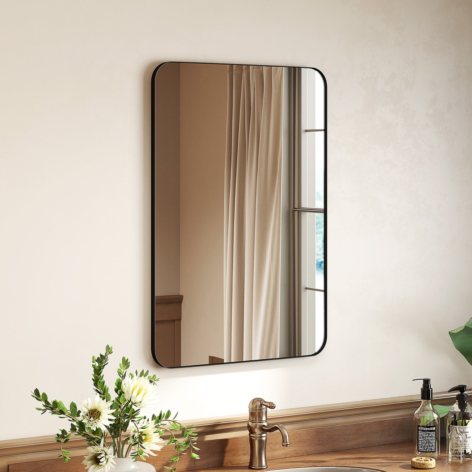 90 x 60cm Curved Bathroom Mirror - Black