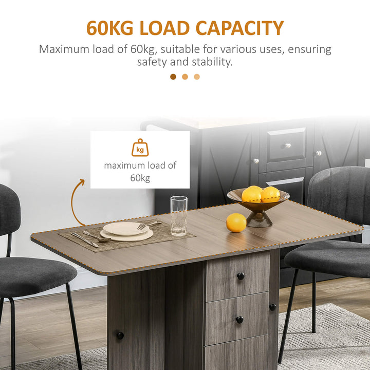 Multi-Storage Six-Person Drop Leaf Dining Table - Grey