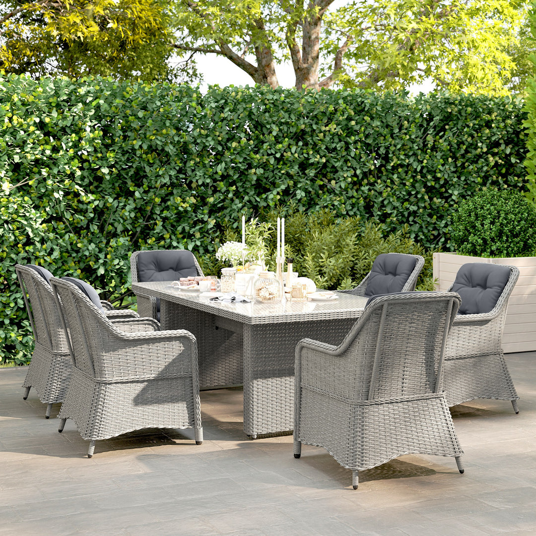 Seven-Piece Rattan Dining Set - Mixed Grey