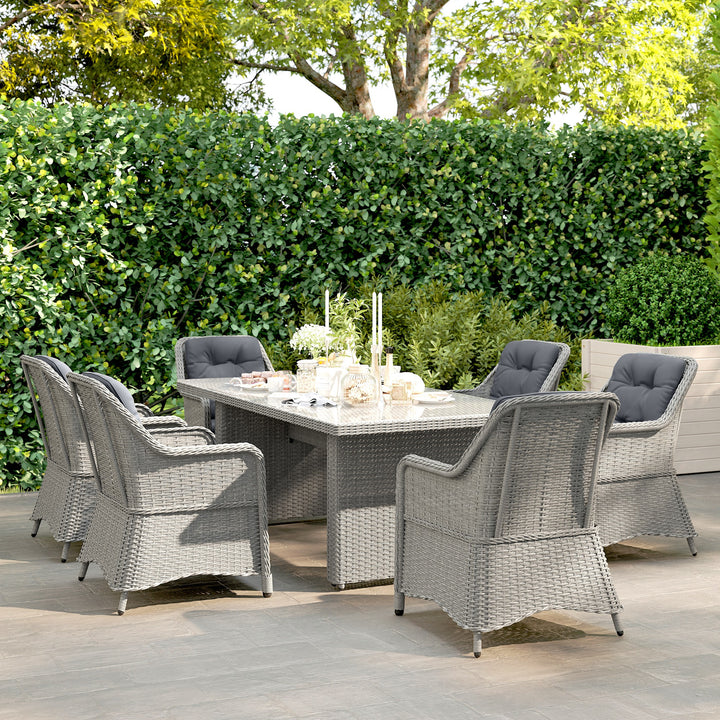 Seven-Piece Rattan Dining Set - Mixed Grey