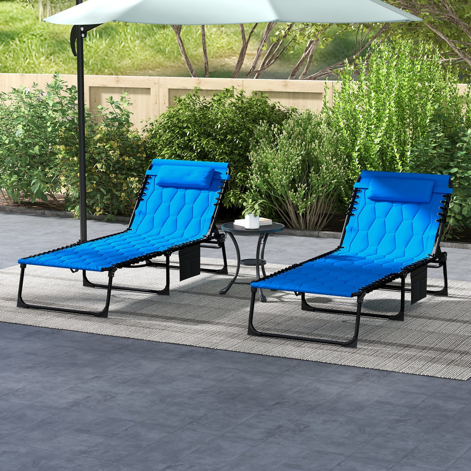 Set of Two Sun Loungers, with Five-Position Reclining Backs - Blue