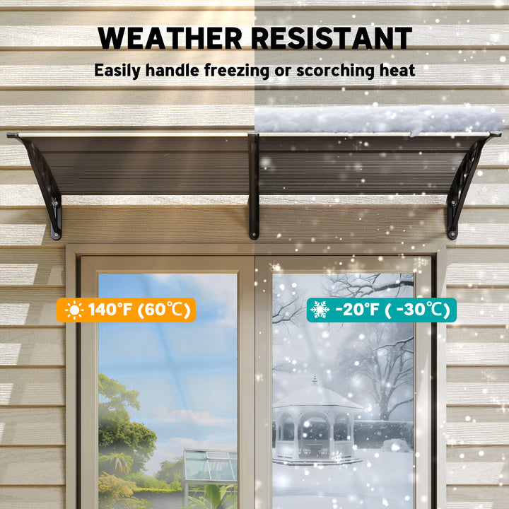 Front Door Canopy Outdoor Awning Aluminium Rigid Plastic Polycarbonate Rain Shelter UV Water Rain Resistant 196 x 75cm Black