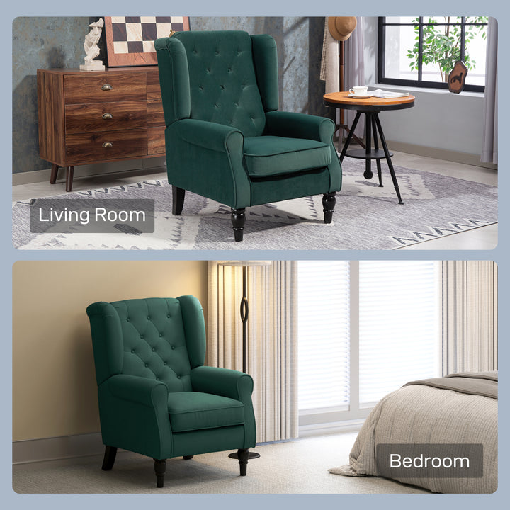 Wingback Accent Chair, Retro Upholstered Button Tufted Occasional Chair for Living Room and Bedroom, Green